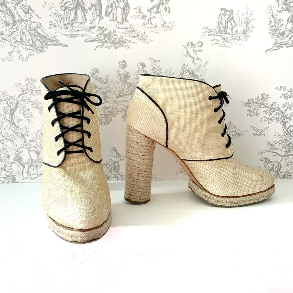 Loeffler Randall Nadia Espadrille Booties Straw Size 10
